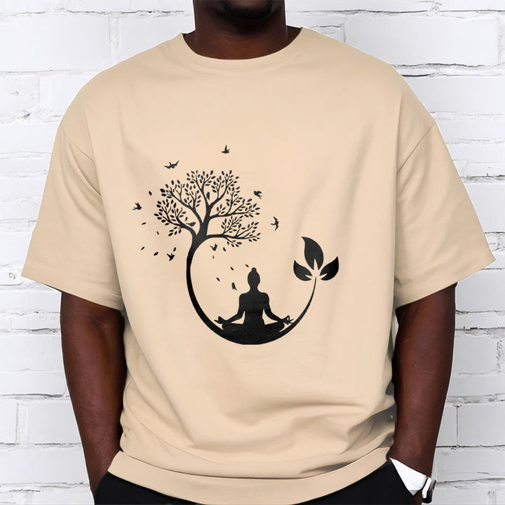 Buddha Stones Buddha meditiert in einem Baummuster Baumwoll-T-Shirt - image 9