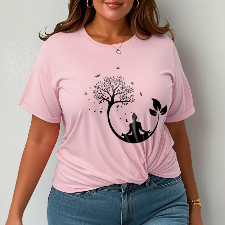 Buddha Stones Buddha meditiert in einem Baummuster Baumwoll-T-Shirt - image 13