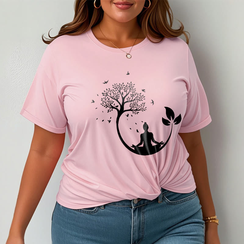 Buddha Stones Buddha meditiert in einem Baummuster Baumwoll-T-Shirt - image 14