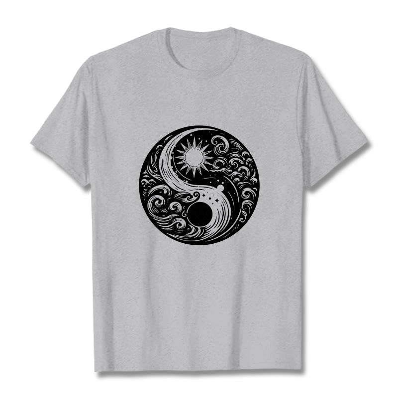 Buddha Stones ​​Sonne Mond Wellen Yin Yang Muster Baumwolle T-Shirt - Hellgrau - 2XL - image 19