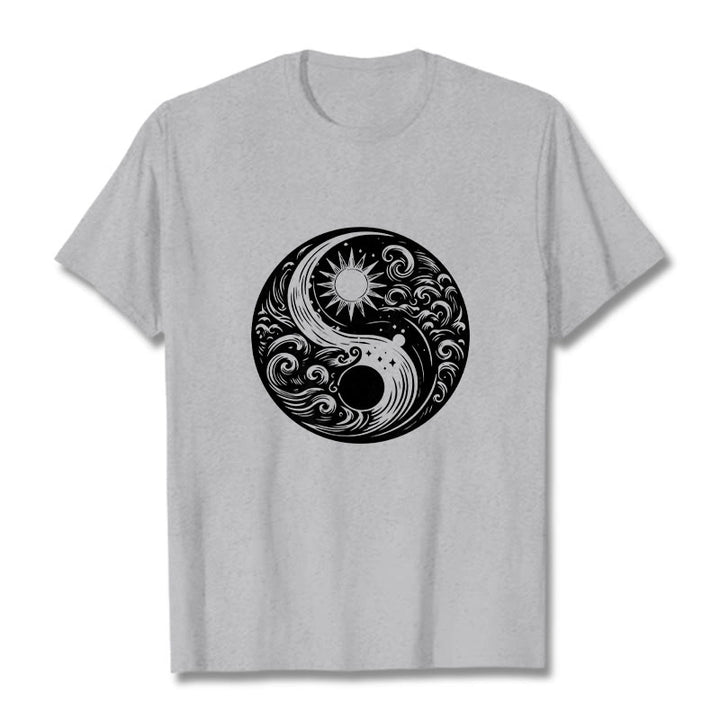 Buddha Stones ​​Sonne Mond Wellen Yin Yang Muster Baumwolle T-Shirt - Hellgrau - 2XL - image 19