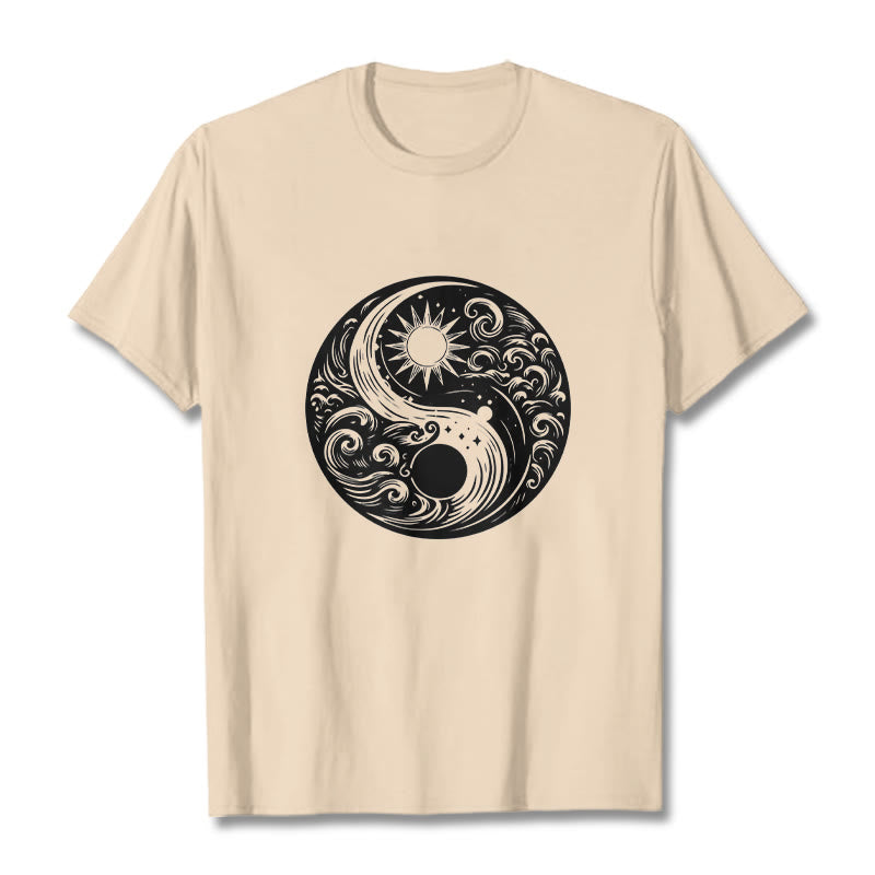 Buddha Stones ​​Sonne Mond Wellen Yin Yang Muster Baumwolle T-Shirt - Bisque - 2XL - image 9