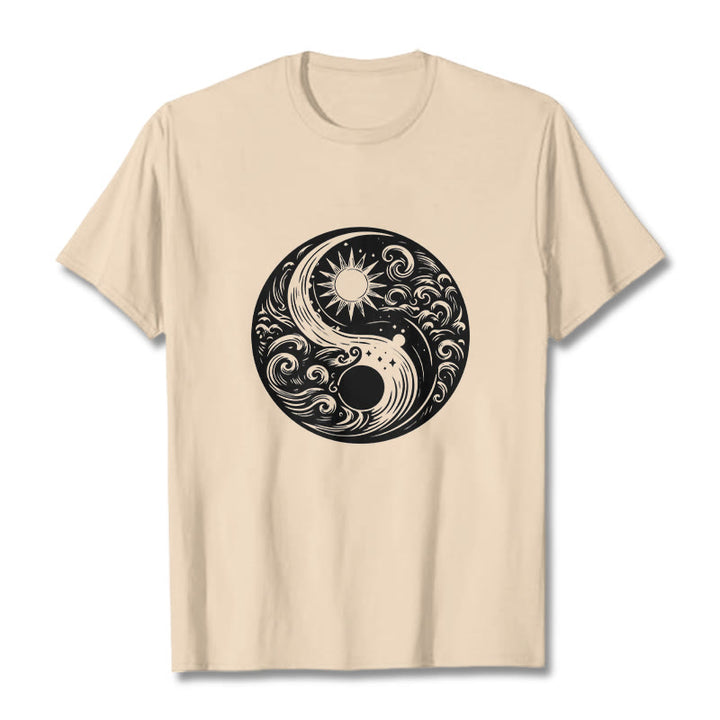 Buddha Stones ​​Sonne Mond Wellen Yin Yang Muster Baumwolle T-Shirt - Bisque - 2XL - image 9