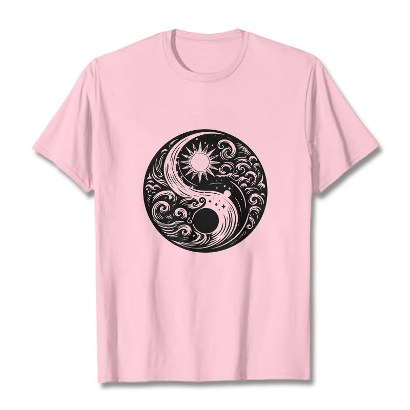 Buddha Stones ​​Sonne Mond Wellen Yin Yang Muster Baumwolle T-Shirt - Hellrosa - 2XL - image 13