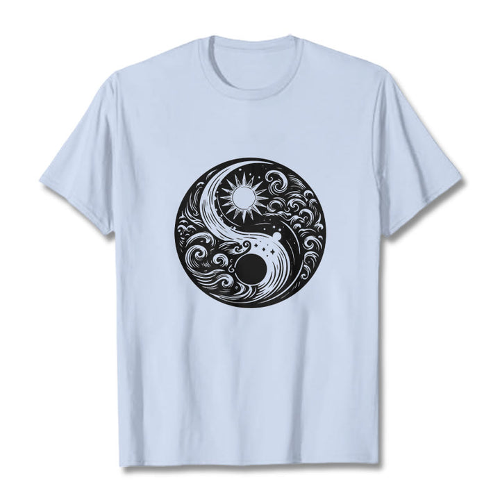 Buddha Stones ​​Sonne Mond Wellen Yin Yang Muster Baumwolle T-Shirt - HellCyan - 2XL - image 19