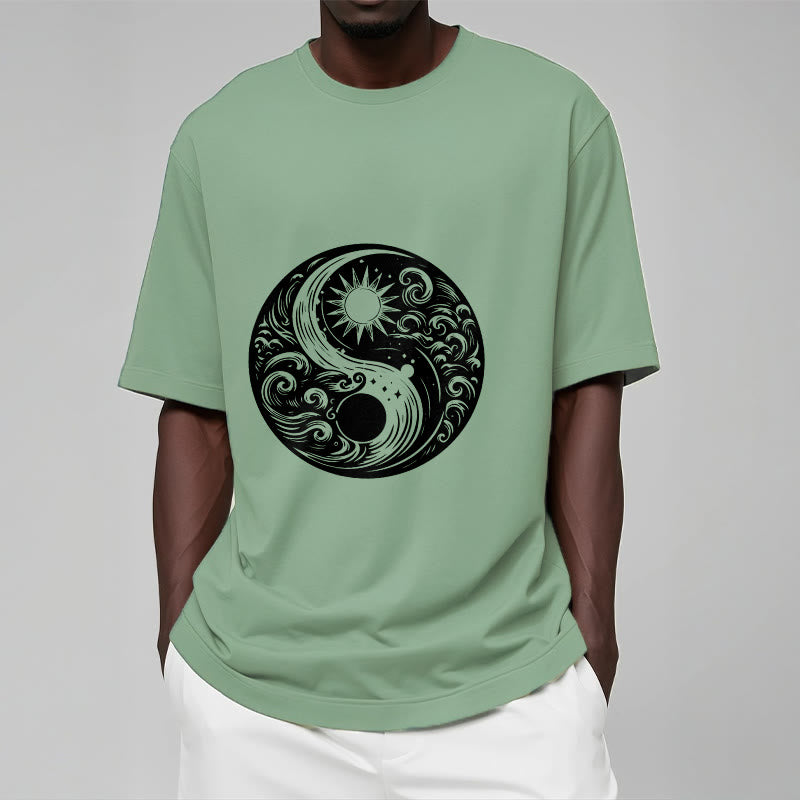 Buddha Stones ​​Sonne Mond Wellen Yin Yang Muster Baumwolle T-Shirt - image 16