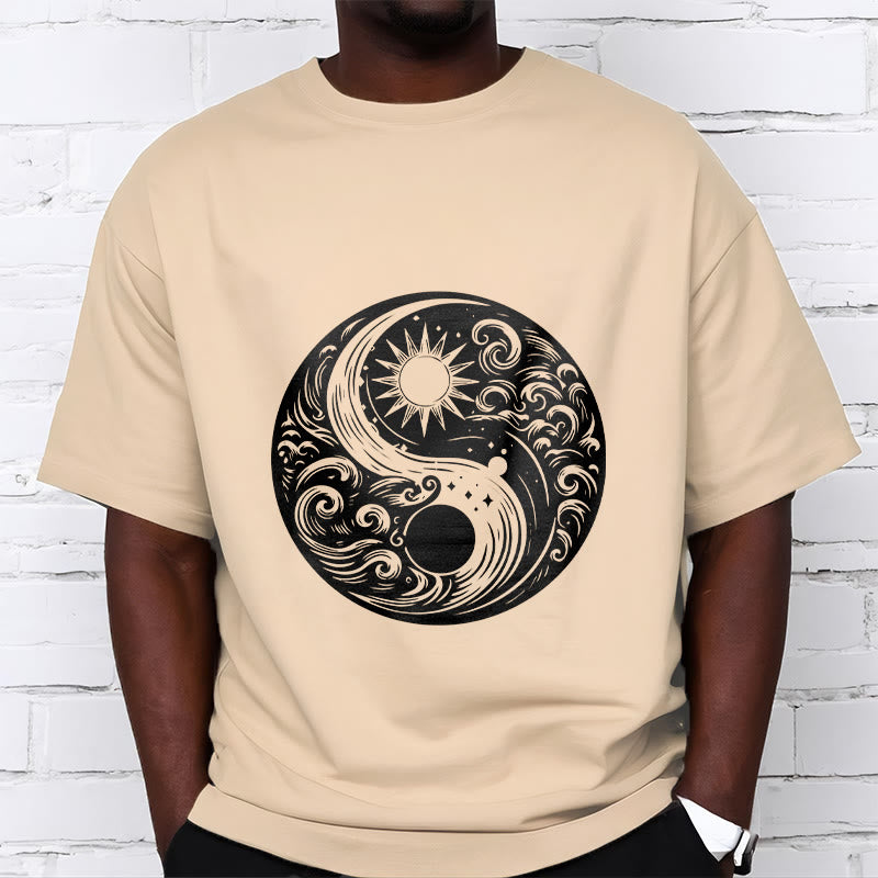 Buddha Stones ​​Sonne Mond Wellen Yin Yang Muster Baumwolle T-Shirt - image 10