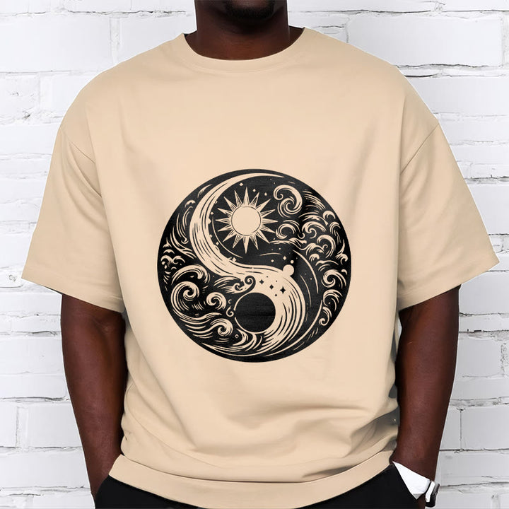Buddha Stones ​​Sonne Mond Wellen Yin Yang Muster Baumwolle T-Shirt - image 10