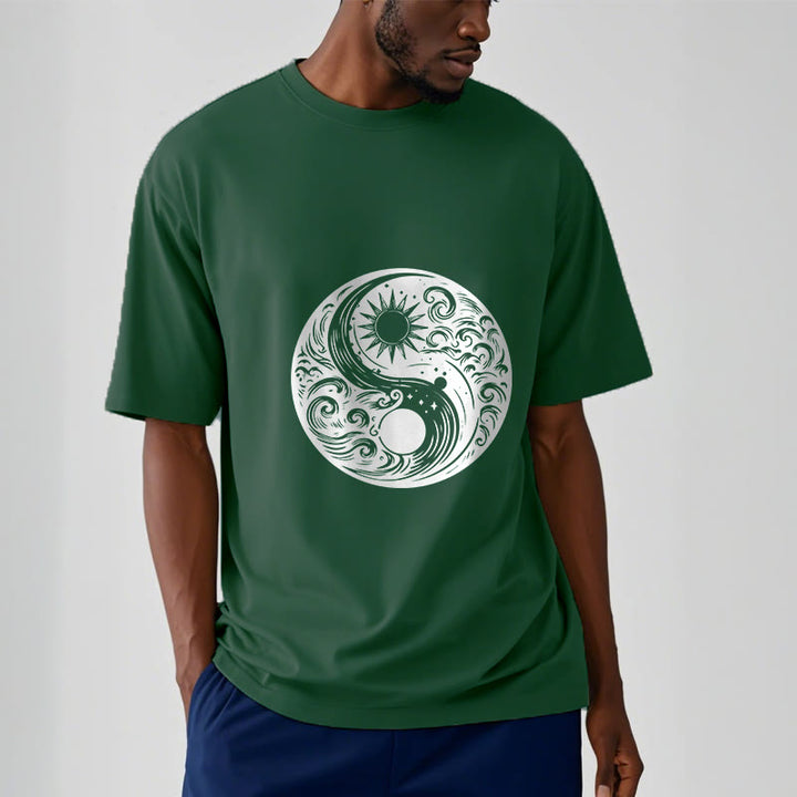 Buddha Stones ​​Sonne Mond Wellen Yin Yang Muster Baumwolle T-Shirt - image 12