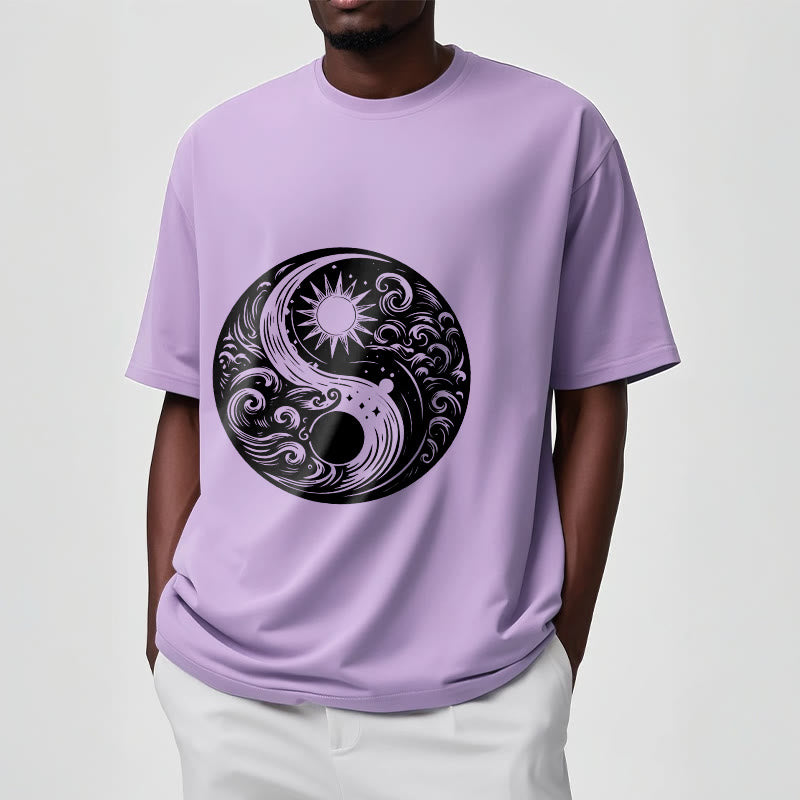 Buddha Stones ​​Sonne Mond Wellen Yin Yang Muster Baumwolle T-Shirt - image 18