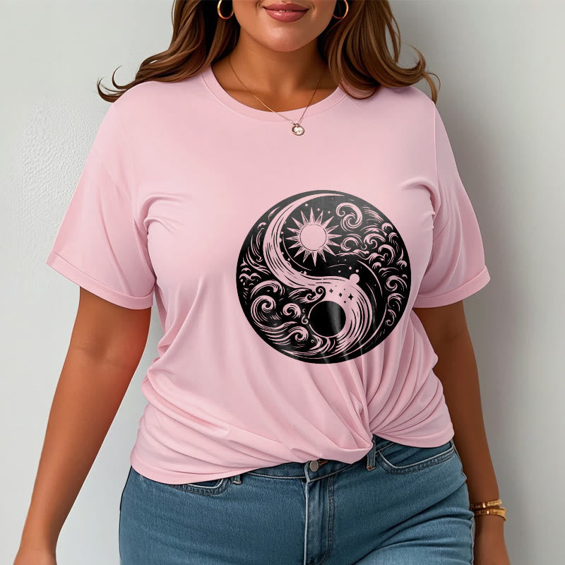 Buddha Stones ​​Sonne Mond Wellen Yin Yang Muster Baumwolle T-Shirt - image 13
