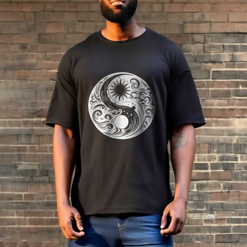 Buddha Stones ​​Sonne Mond Wellen Yin Yang Muster Baumwolle T-Shirt - image 8