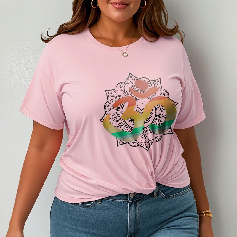 Buddha Stones Farbverlaufsfarbenes Om Sanskrit Mandala Hintergrundmuster Baumwoll-T-Shirt - image 13