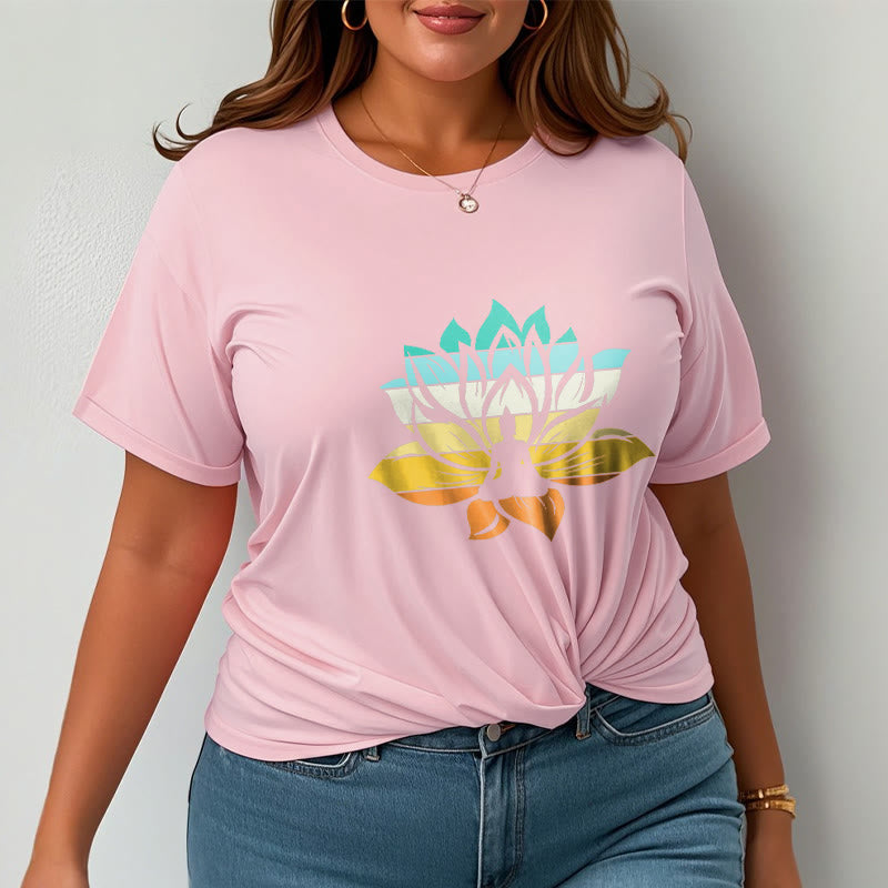 Buddha Stones Farbverlaufsfarbenes Lotusblüten-Buddha-Meditations-Baumwoll-T-Shirt - image 14