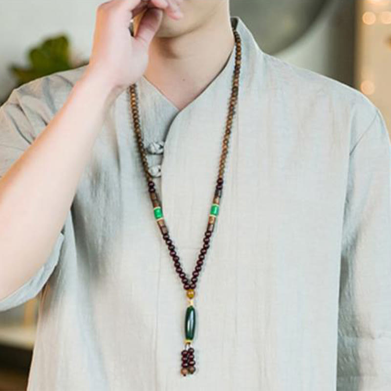 Buddha Stones Sommer Vintage Einfarbiges Herrenhemd aus Baumwolle mit Dreiviertelärmeln und Froschknopf-Design - image 15