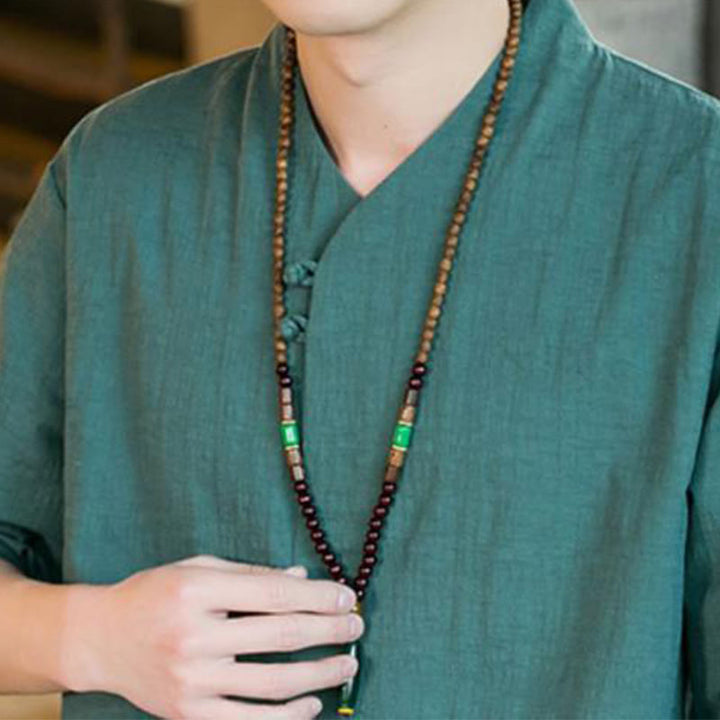 Buddha Stones Sommer Vintage Einfarbiges Herrenhemd aus Baumwolle mit Dreiviertelärmeln und Froschknopf-Design - image 6