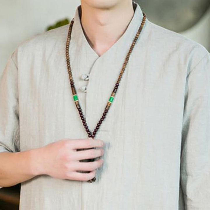 Buddha Stones Sommer Vintage Einfarbiges Herrenhemd aus Baumwolle mit Dreiviertelärmeln und Froschknopf-Design - image 13