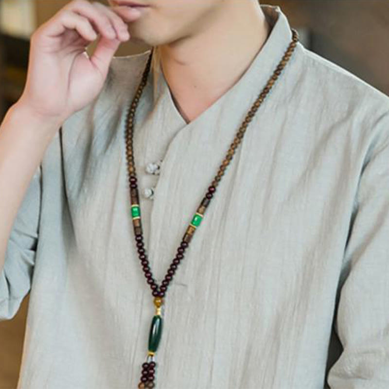 Buddha Stones Sommer Vintage Einfarbiges Herrenhemd aus Baumwolle mit Dreiviertelärmeln und Froschknopf-Design - image 14