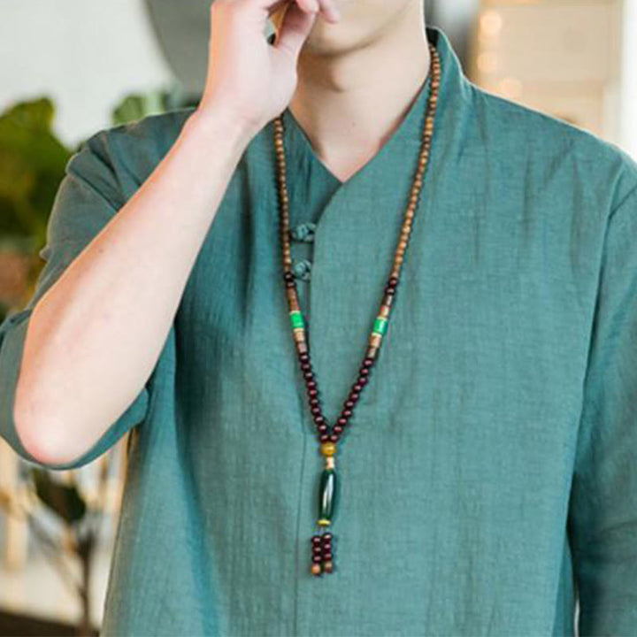 Buddha Stones Sommer Vintage Einfarbiges Herrenhemd aus Baumwolle mit Dreiviertelärmeln und Froschknopf-Design - image 5