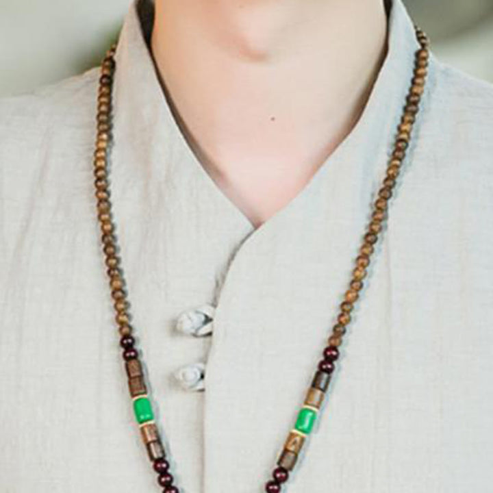 Buddha Stones Sommer Vintage Einfarbiges Herrenhemd aus Baumwolle mit Dreiviertelärmeln und Froschknopf-Design - image 16