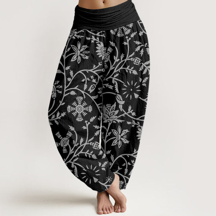 Lässige Haremshose aus Baumwolle mit Buddha Stones und Blumenmuster sowie fließenden Ranken. - Schwarz - US22, UK/AU26, EU54 (6XL) - image 7