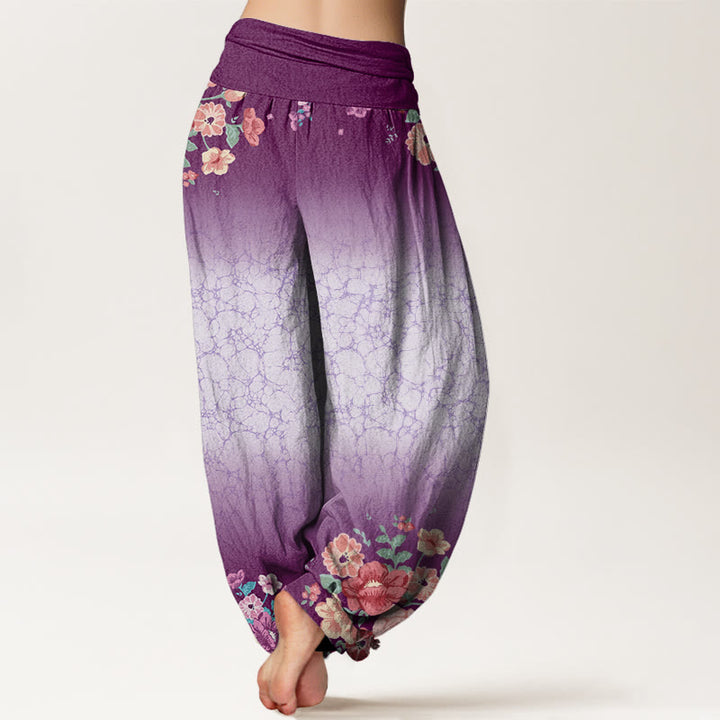 Buddha Stones Lässige Haremshose mit Blumenmuster, Blättern, fließenden Ranken und elastischer Taille für Damen - image 3