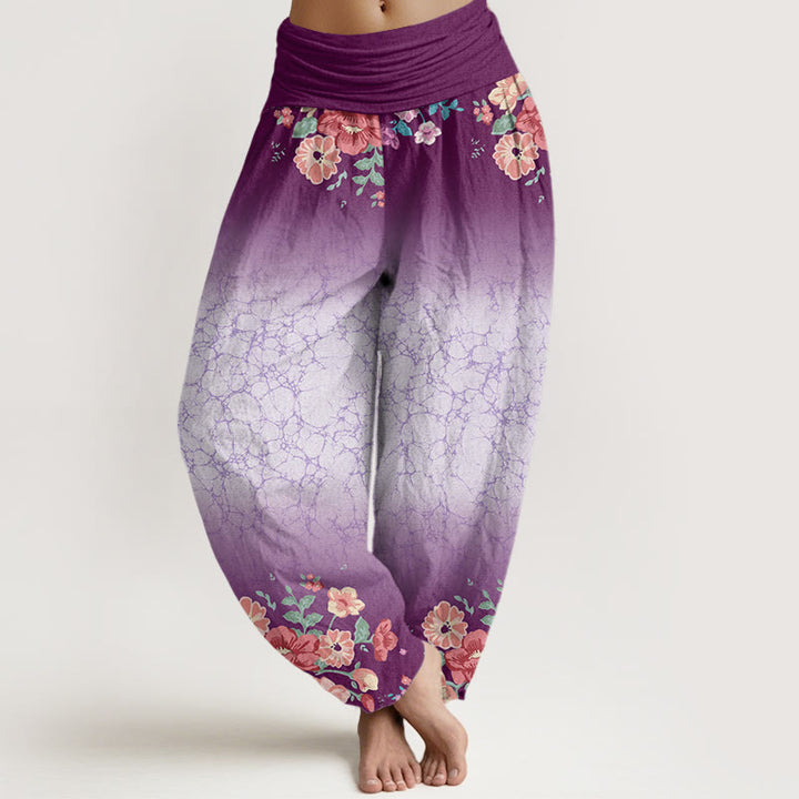 Buddha Stones Lässige Haremshose mit Blumenmuster, Blättern, fließenden Ranken und elastischer Taille für Damen - DunkelMagenta - US22， UK/AU26，EU54 (6XL) - image 1