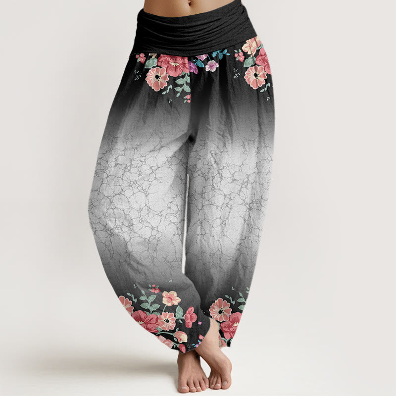 Buddha Stones Lässige Haremshose mit Blumenmuster, Blättern, fließenden Ranken und elastischer Taille für Damen - Schwarz - US22， UK/AU26，EU54 (6XL) - image 5