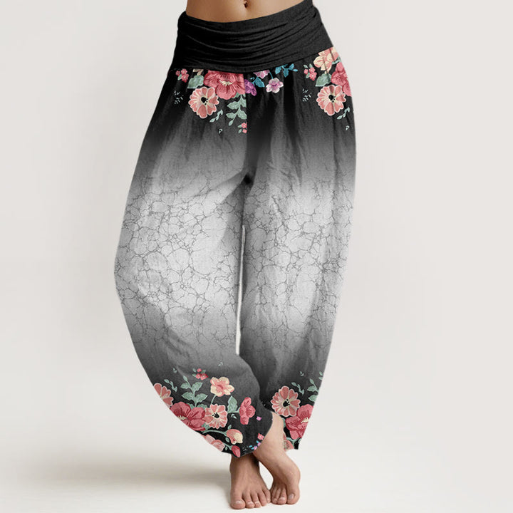 Buddha Stones Lässige Haremshose mit Blumenmuster, Blättern, fließenden Ranken und elastischer Taille für Damen - Schwarz - US22， UK/AU26，EU54 (6XL) - image 5