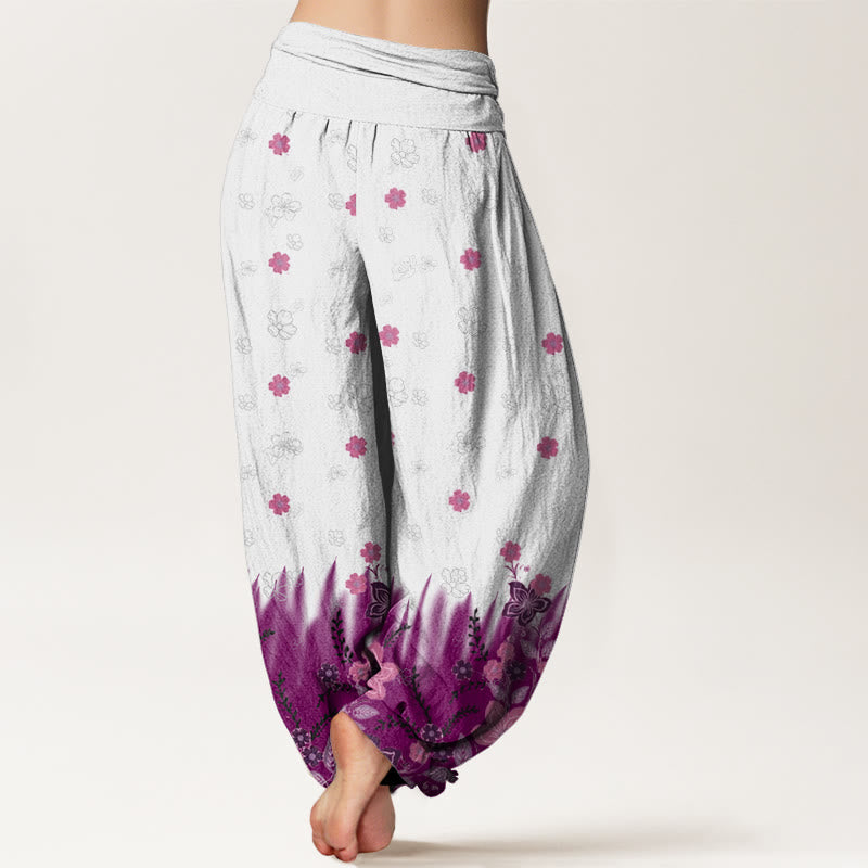 Buddha Stones Lässige Haremshose für Damen mit Blumen- und Grasmuster und elastischer Taille - image 2