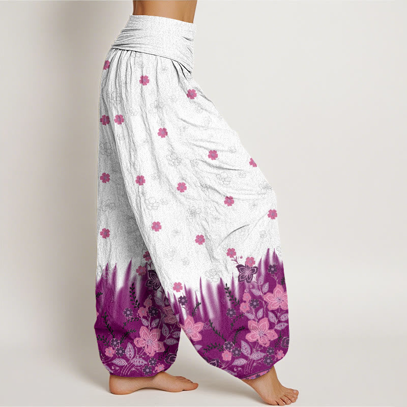 Buddha Stones Lässige Haremshose für Damen mit Blumen- und Grasmuster und elastischer Taille - image 3