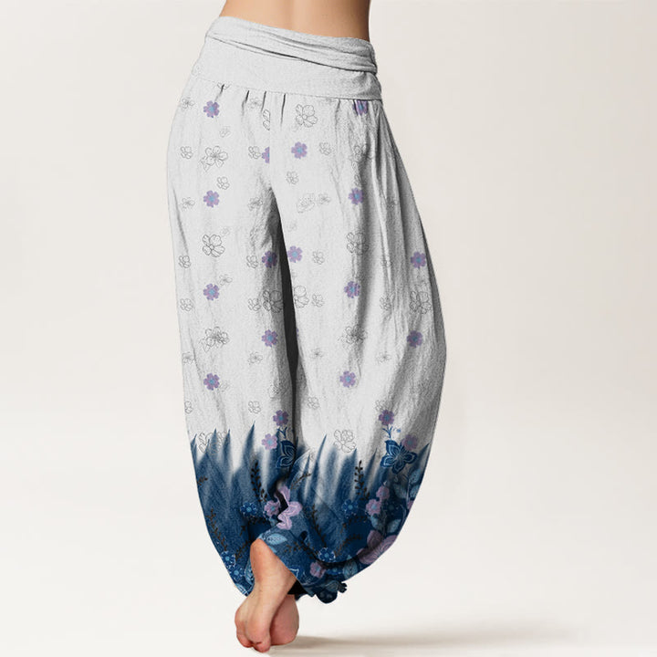 Buddha Stones Lässige Haremshose für Damen mit Blumen- und Grasmuster und elastischer Taille - image 7