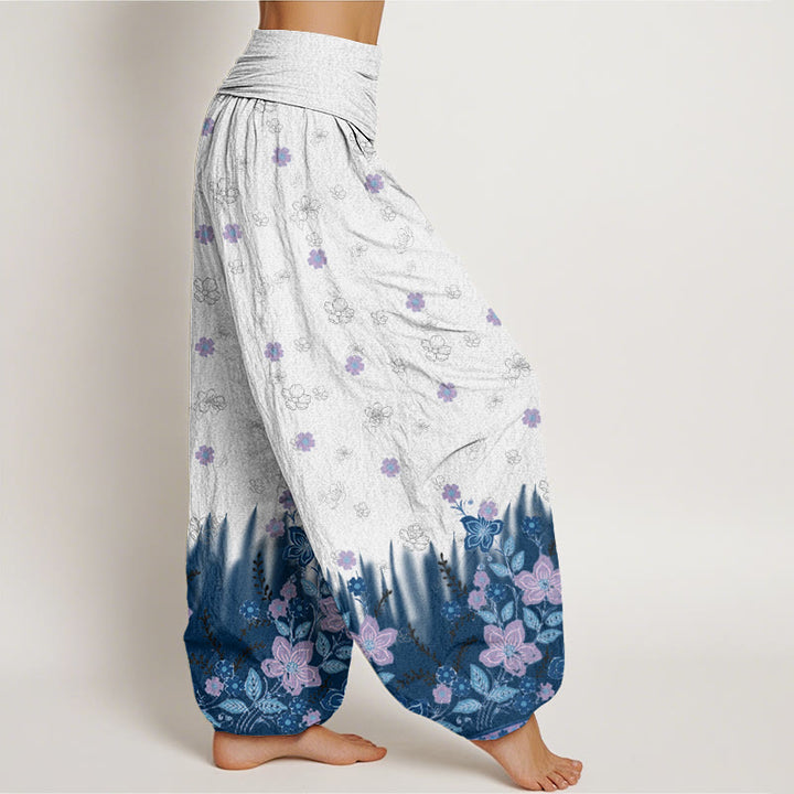 Buddha Stones Lässige Haremshose für Damen mit Blumen- und Grasmuster und elastischer Taille - image 6