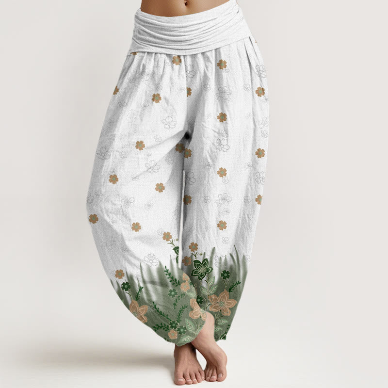 Buddha Stones Lässige Haremshose für Damen mit Blumen- und Grasmuster und elastischer Taille - Olivgrün - US22， UK/AU26，EU54 (6XL) - image 8
