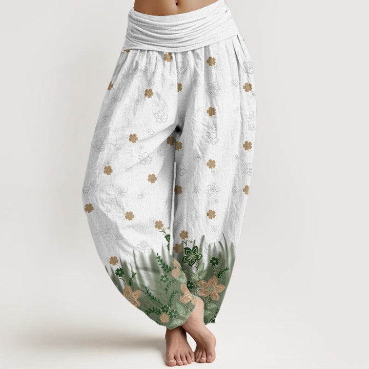 Buddha Stones Lässige Haremshose für Damen mit Blumen- und Grasmuster und elastischer Taille - Olivgrün - US22， UK/AU26，EU54 (6XL) - image 8
