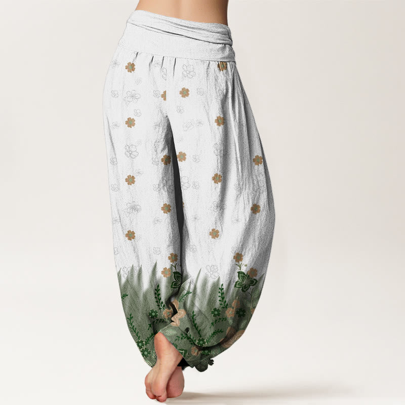 Buddha Stones Lässige Haremshose für Damen mit Blumen- und Grasmuster und elastischer Taille - image 10