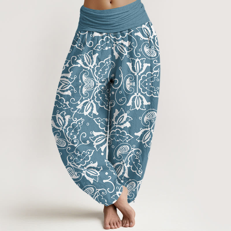 Buddha Stones Lässige Haremshose mit Pflanzenblättern, Paisley-Vortex-Muster, elastischer Bund für Damen - HellHimmelBlau - US22， UK/AU26，EU54 (6XL) - image 5