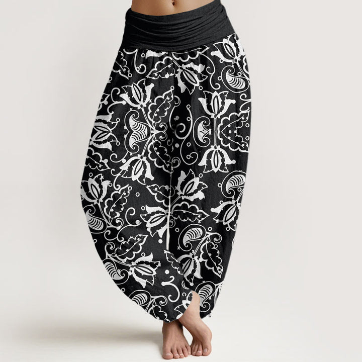 Buddha Stones Lässige Haremshose mit Pflanzenblättern, Paisley-Vortex-Muster, elastischer Bund für Damen - Schwarz - US22， UK/AU26，EU54 (6XL) - image 8