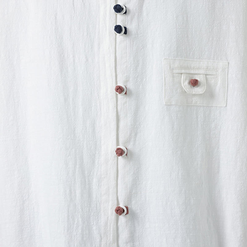 Buddha Stones Sommer-Frosch-Knopfleiste vorne, Stehkragen, Herren-Baumwollhemd mit Dreiviertelärmeln und Tasche - image 7