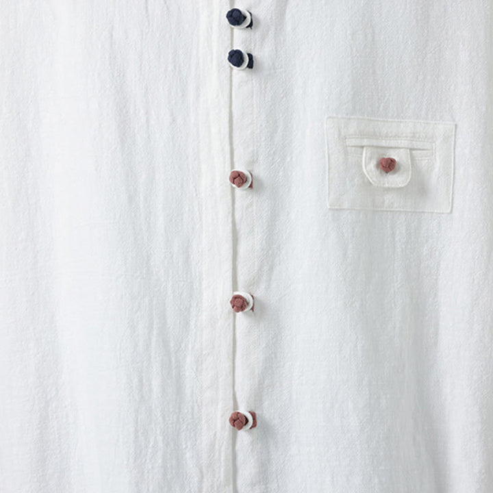 Buddha Stones Sommer-Frosch-Knopfleiste vorne, Stehkragen, Herren-Baumwollhemd mit Dreiviertelärmeln und Tasche - image 7