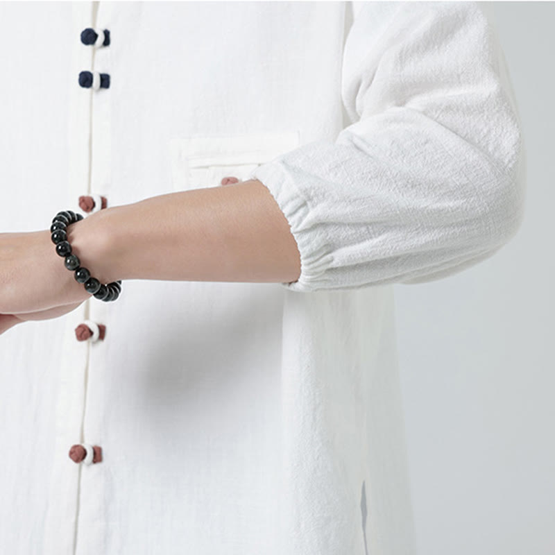 Buddha Stones Sommer-Frosch-Knopfleiste vorne, Stehkragen, Herren-Baumwollhemd mit Dreiviertelärmeln und Tasche - image 8