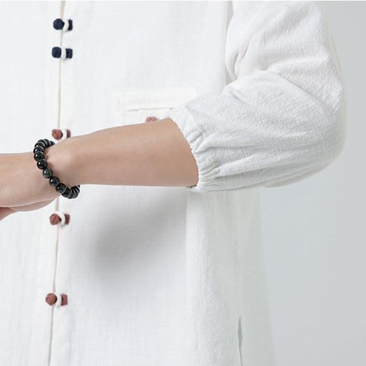 Buddha Stones Sommer-Frosch-Knopfleiste vorne, Stehkragen, Herren-Baumwollhemd mit Dreiviertelärmeln und Tasche - image 8