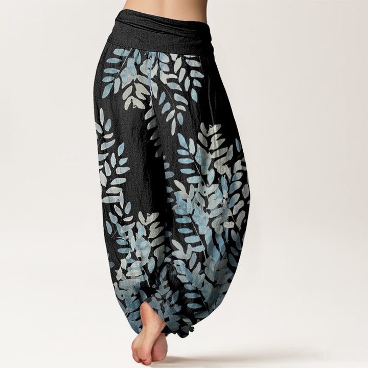 Buddha Stones Lässige Haremshose mit Pflanzen- und Blättermuster für Damen, elastische Taille - image 3