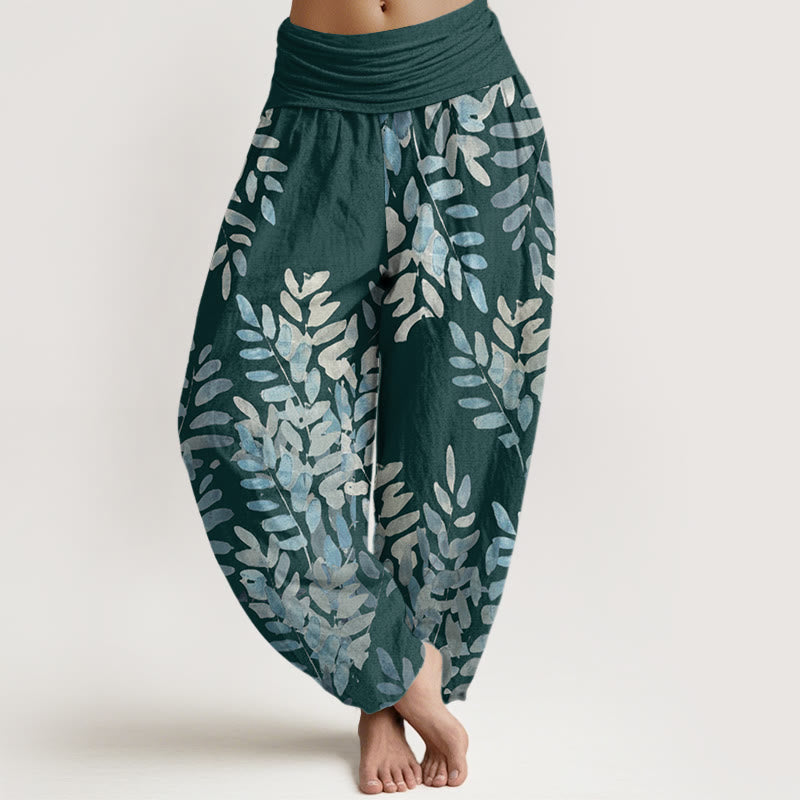 Lässige Haremshose aus Baumwolle mit Buddha Stones und Pflanzenmuster sowie elastischem Bund für Damen - Dunkelcyan - US22, UK/AU26, EU54 (6XL) - image 4