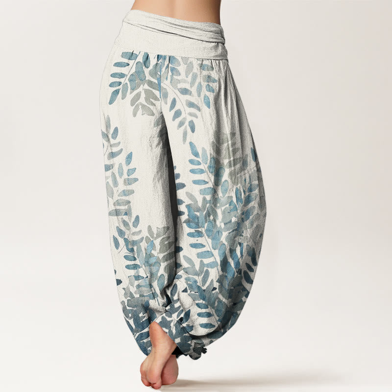 Buddha Stones Lässige Haremshose mit Pflanzen- und Blättermuster für Damen, elastische Taille - image 10