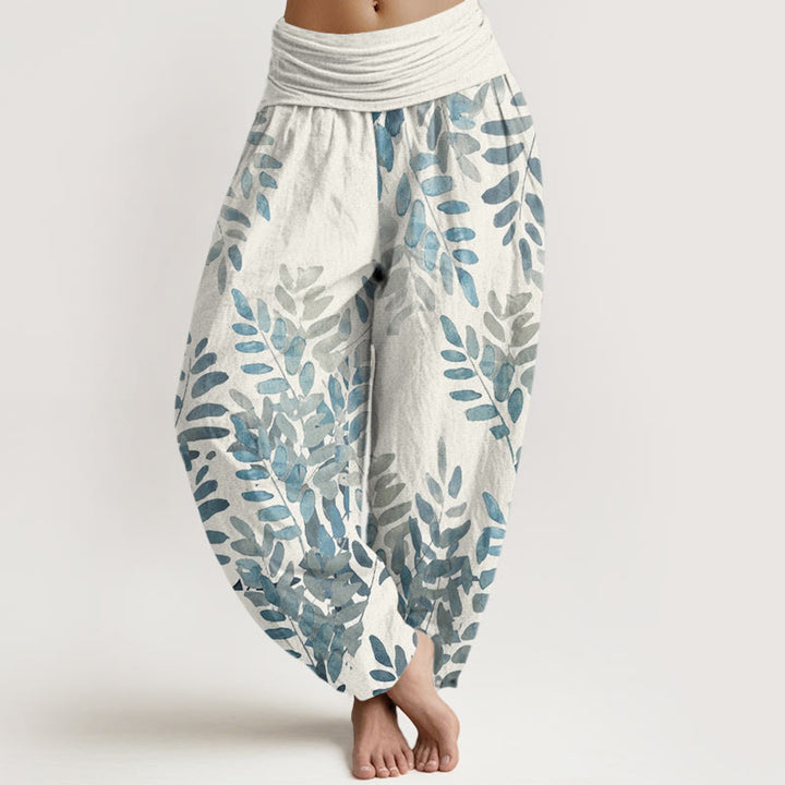 Buddha Stones Lässige Haremshose mit Pflanzen- und Blättermuster für Damen, elastische Taille - Elfenbein - US22， UK/AU26，EU54 (6XL) - image 8