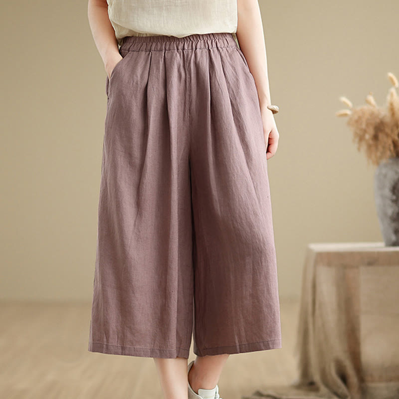 Buddha Stones Sommer Einfarbig Patchwork Einfaches Design Damen Baumwolle Weites Bein Kurze Hose Mit Taschen