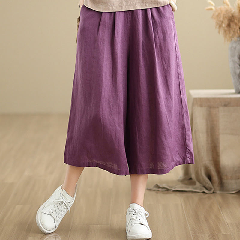 Buddha Stones Sommer Einfarbig Patchwork Einfaches Design Damen Baumwolle Weites Bein Kurze Hose Mit Taschen