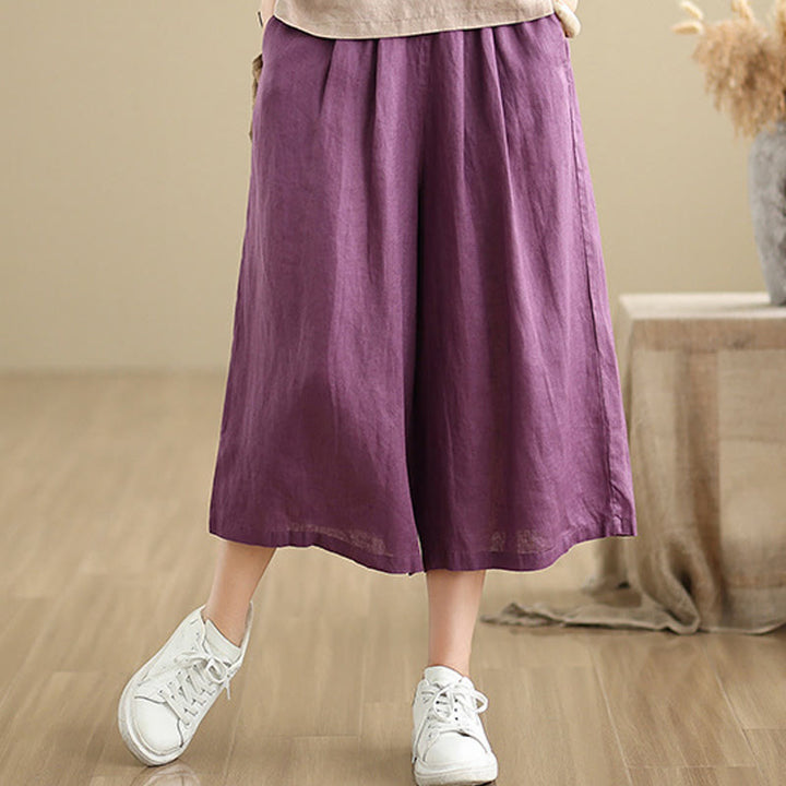Buddha Stones Sommer Einfarbig Patchwork Einfaches Design Damen Baumwolle Weites Bein Kurze Hose Mit Taschen