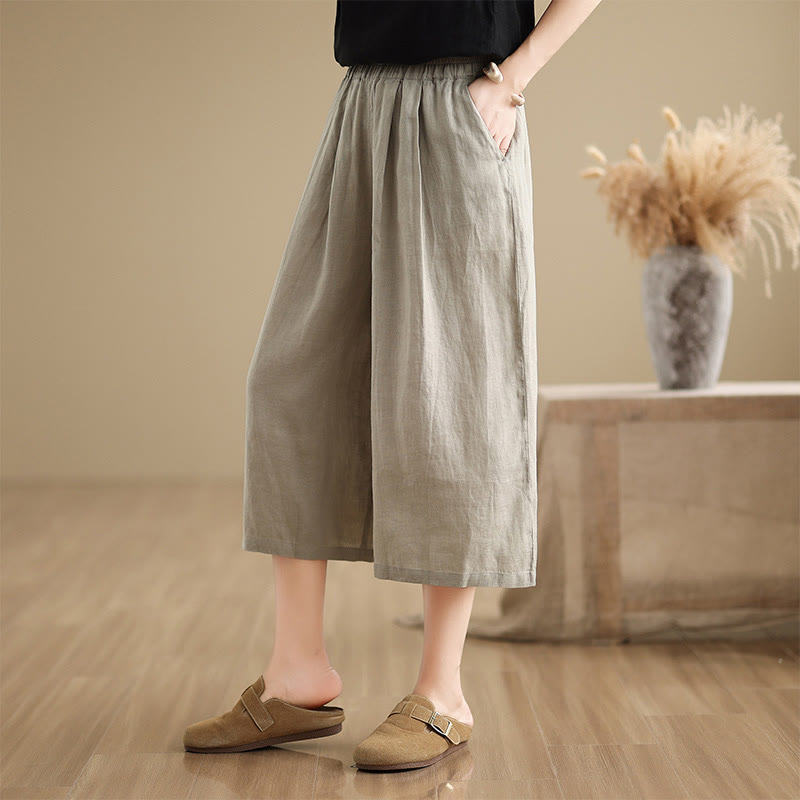 Buddha Stones Sommer Einfarbig Patchwork Einfaches Design Damen Baumwolle Weites Bein Kurze Hose Mit Taschen